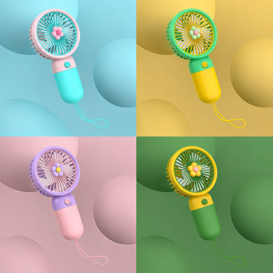 Portable Mini Rechargeable Fan with Desktop Stand, USB Charging Cable & Premium Box (Random Color)